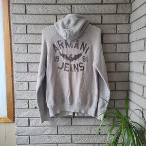 Designer Y2K 'Armani Jeans' tan thermal full-zip hoodie sweatshirt men's M
